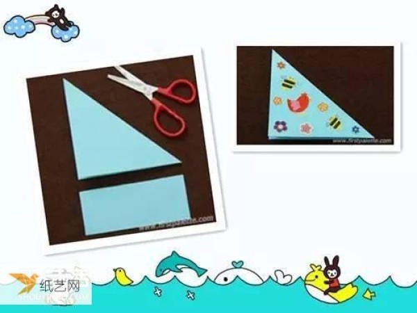 Illustration of the making process of a particularly simple small sailboat for children