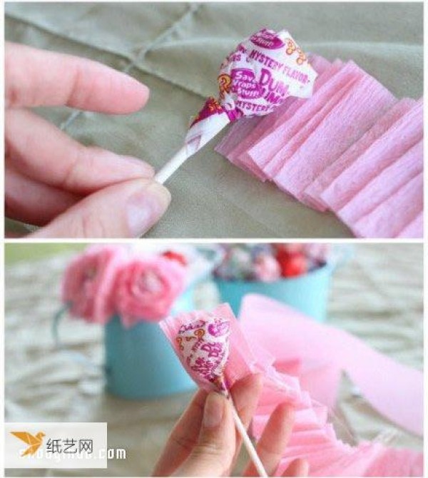 Illustrated tutorial on how to fold crepe paper flowers