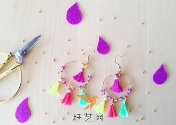 Make simple and beautiful ethnic braided tassel earrings