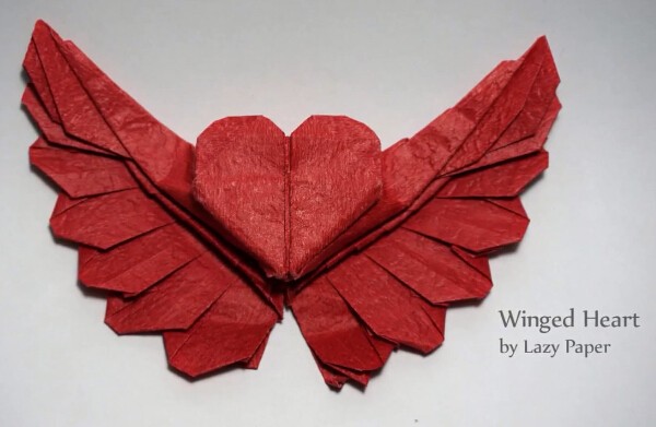 The latest Valentines Day three-dimensional origami heart with wings origami tutorial