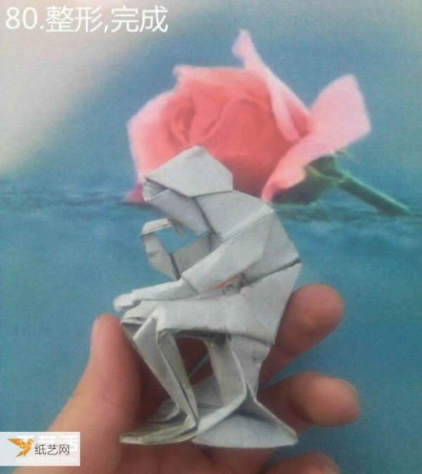 Detailed illustration of a sculpture of a meditative thinker using origami