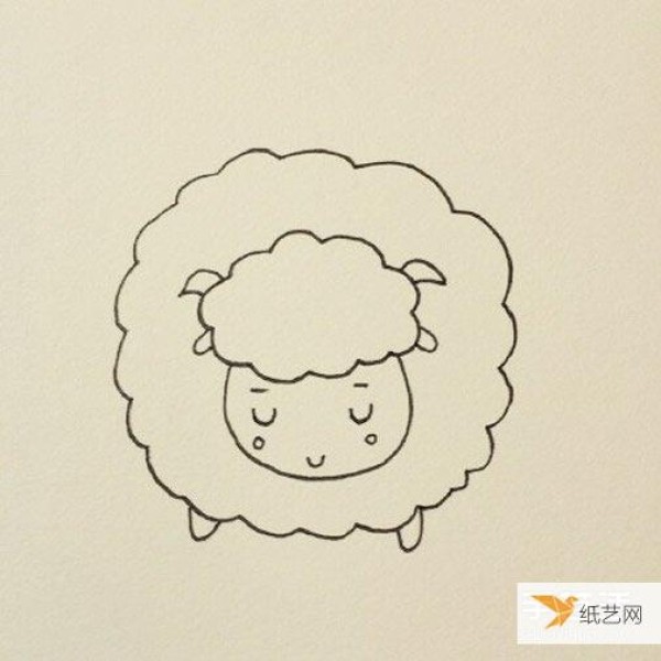 Simple drawing tutorial of a sleeping little sheep including coloring steps