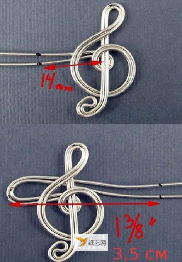 Treble clef earrings made of silver wire