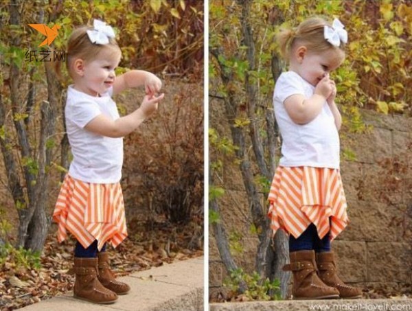 Illustrated tutorial on making handmade old T-shirts into cute baby skirts