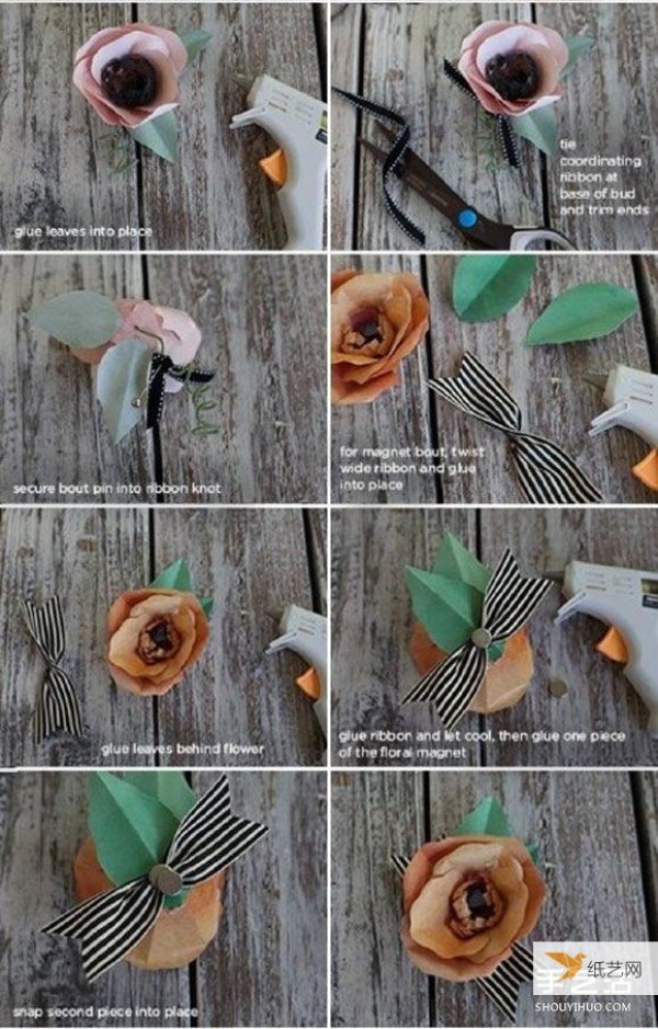 Illustrated tutorial on how to make a beautiful corsage using paper