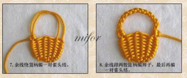 Decorative small flower basket weaving pure and beautiful handmade Chinese knot method small flower basket weaving tutorial pictures and illustrations