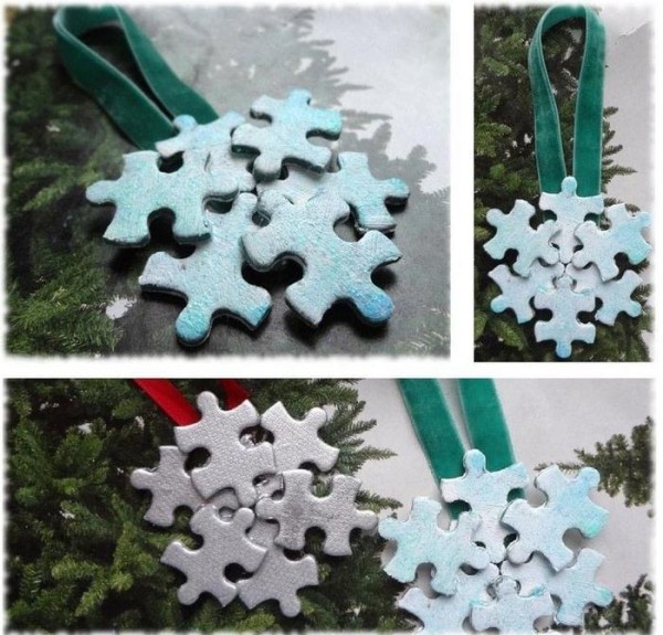 DIY Christmas tree decoration tutorial using puzzle pieces