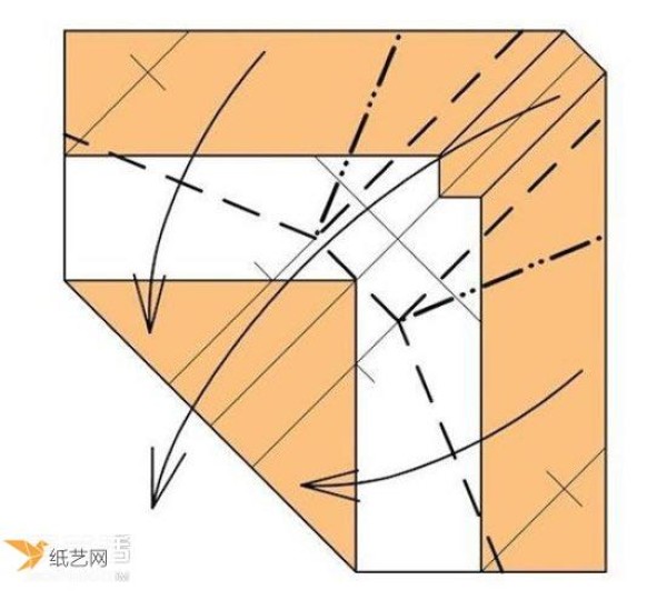 Illustration of the method of hand folding paper sofa chair