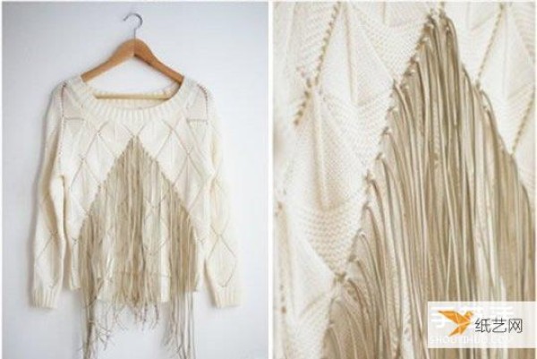 Illustrated tutorial on transforming old sweaters with personality. Tassels make sweaters fashionable and beautiful.