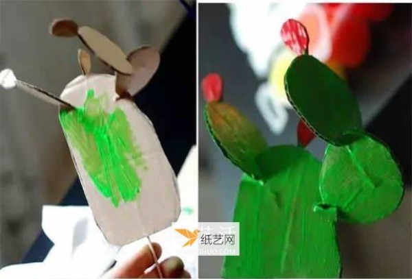 How kindergarten students make handmade corrugated paper cactus