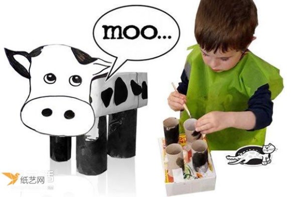 Illustration of how children make a simple three-dimensional cow