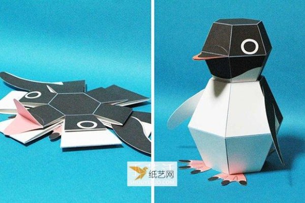 Using Kamikara paper mechanism, flat penguin origami becomes three-dimensional in one second