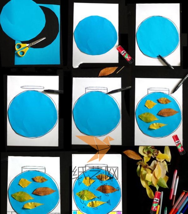 Childrens handmade tutorial on fish tank leaf stickers