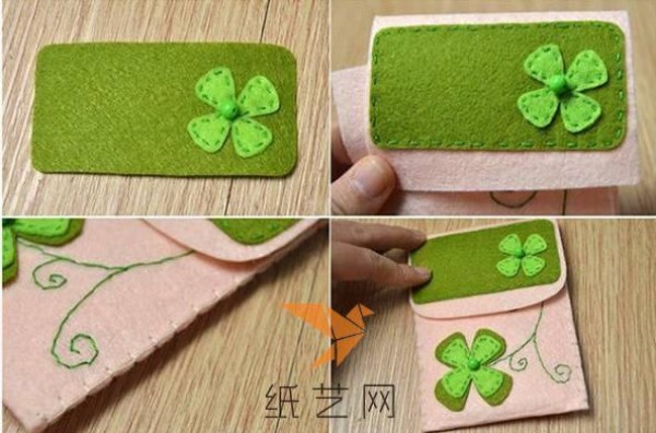 Tutorial on how to make a cute fabric four-leaf clover card holder