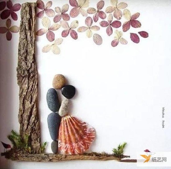 Very creative stone collage with step-by-step illustrations of couples and figures