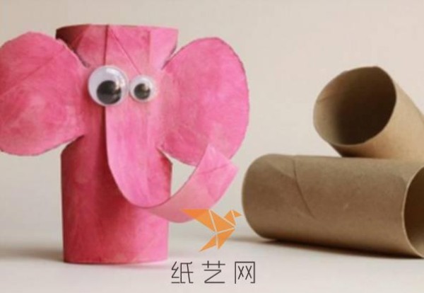 Childrens handmade elephant made from toilet paper tube