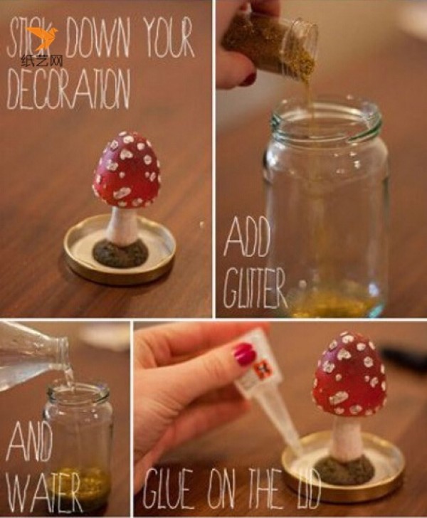 Illustrated handmade tutorial for children using glass bottles to make beautiful crystal bottles