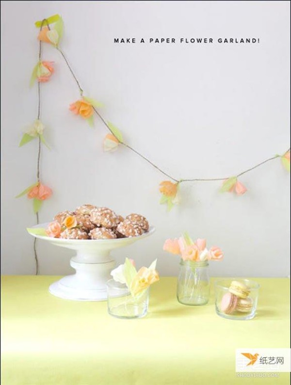 Illustrated step-by-step instructions for making beautiful home flower hangings using crepe paper