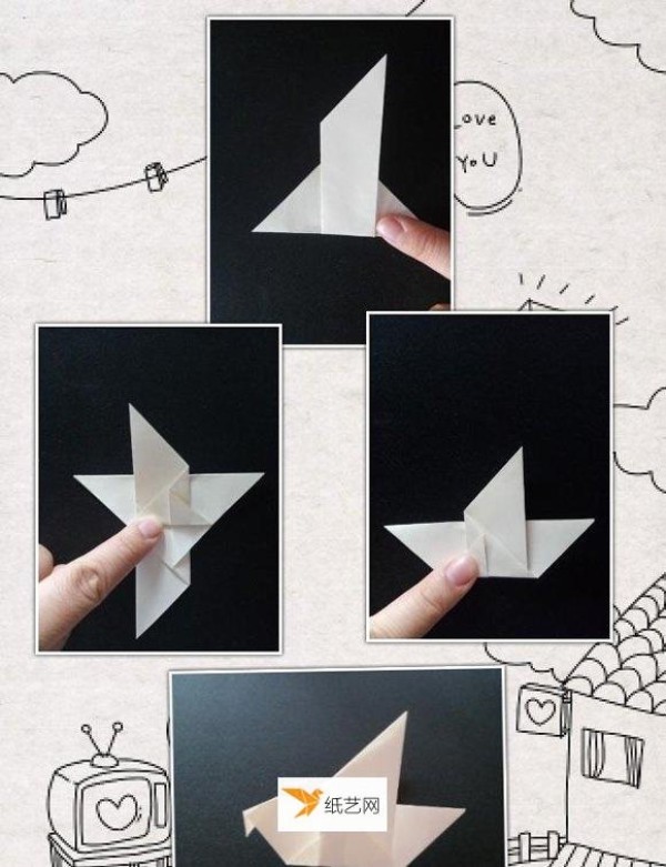 Simple folding method of peace dove designed for children to learn