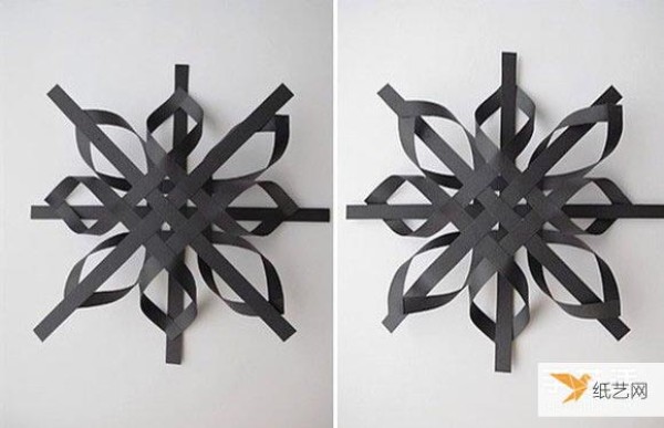 Illustrated tutorial on how to fold three-dimensional snowflakes using paper strips