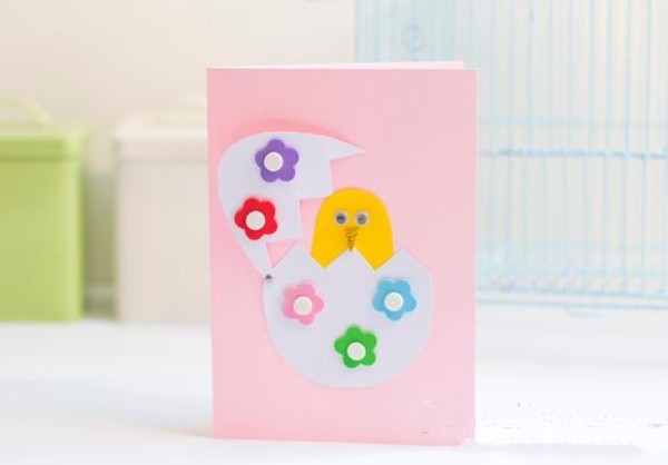 Tutorial on making greeting cards with cute chick hatching three-dimensional pattern