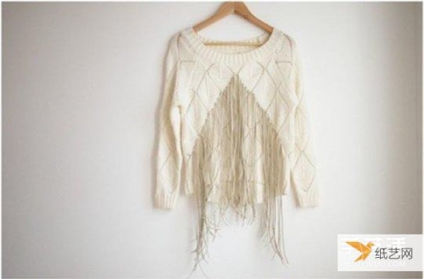 Illustrated tutorial on transforming old sweaters with personality. Tassels make sweaters fashionable and beautiful.