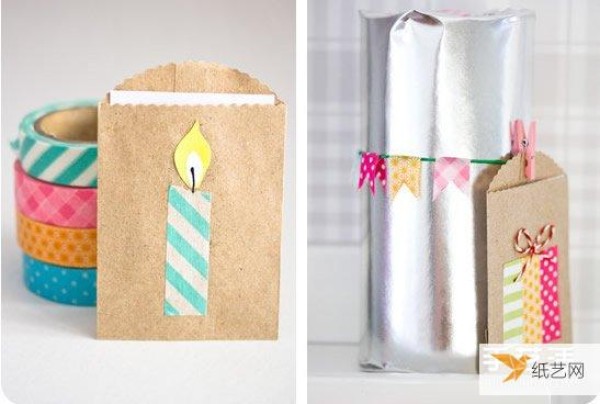 Personalized handicrafts made with colored tape make gift bags super cute~