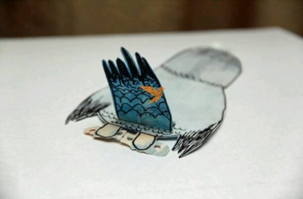 Paper art caged bird handmade tutorial for children