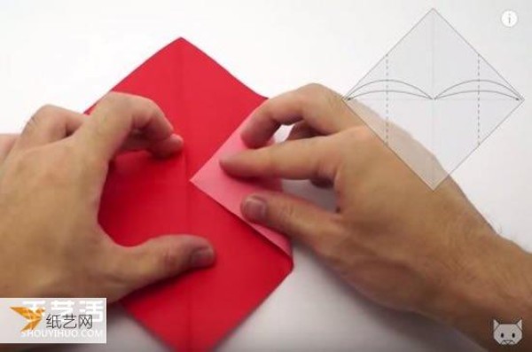 Illustration of how to fold a love letter on heart-shaped stationery with a loving heart