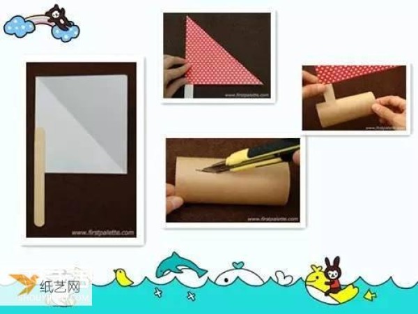 Illustration of the making process of a particularly simple small sailboat for children