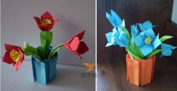 Simple origami tutorial for origami flowers and origami flower pots