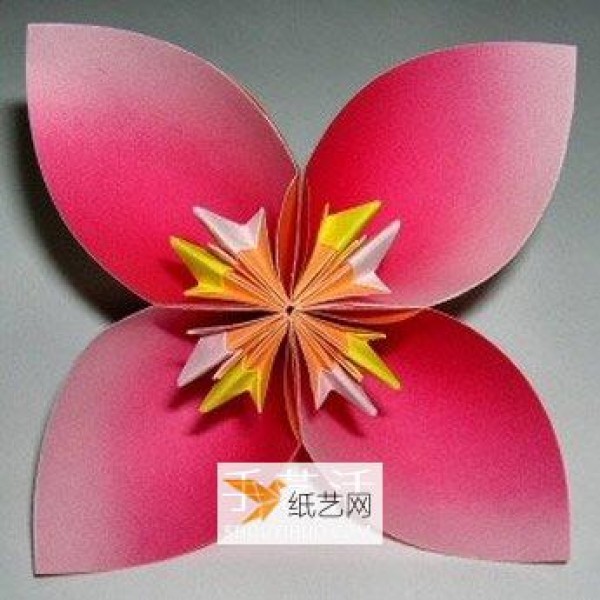 Illustration of the origami method of a beautiful four-petal flower ball