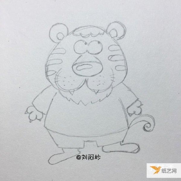 Simple drawing method of cartoon Mr. Tiger who looks very cute