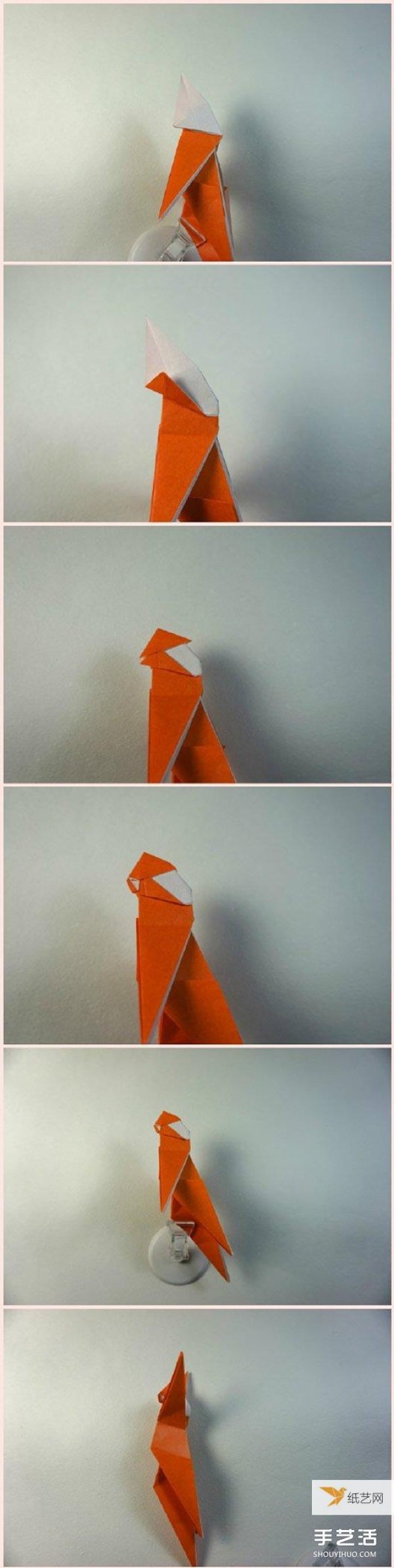 Illustrated tutorial on how to fold a squatting three-dimensional origami monkey