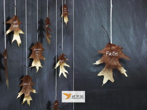 Illustration of how to make handmade fallen leaf hanging ornaments