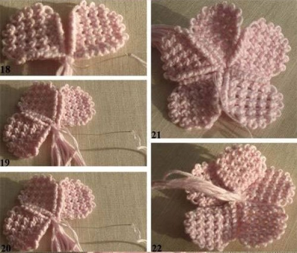 Wool flower weaving, beautiful and exquisite handmade wool knitting five-petal flower, detailed weaving tutorial illustration