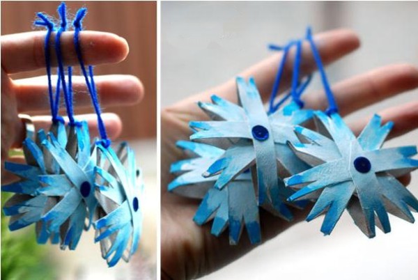 Tutorial for children to make Christmas decorative stars by hand using toilet paper tubes