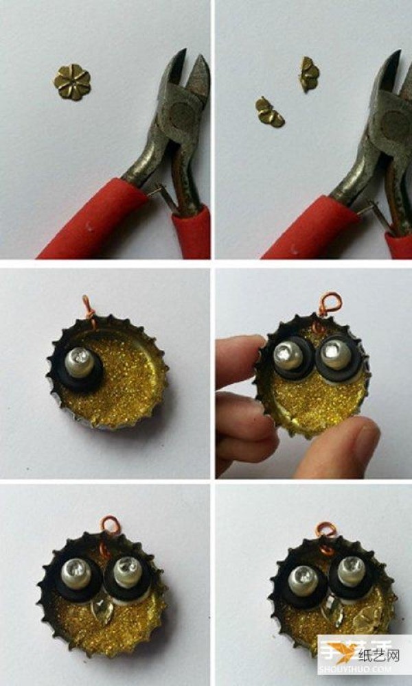 Illustrated tutorial on making handmade cute little pendants using unused beer bottle caps