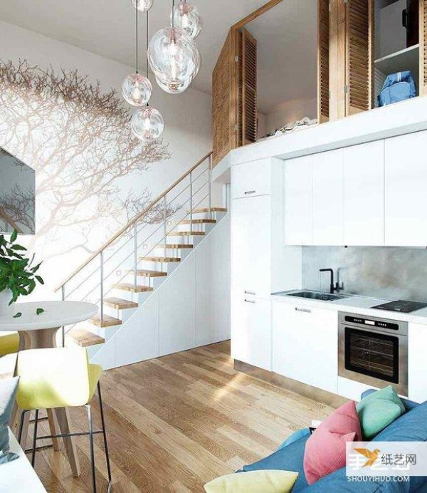 Challenge the high space and look so spacious. Decoration of small apartment in Moscow building