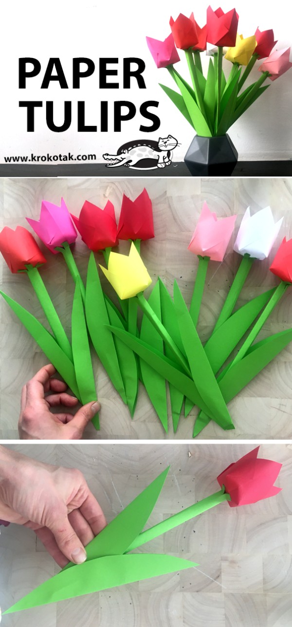 Simple paper art plant tutorial, tulips, cherries, seven-color flowers