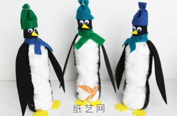 Tutorial for children to turn empty water bottles into treasures and make cute Antarctic penguins