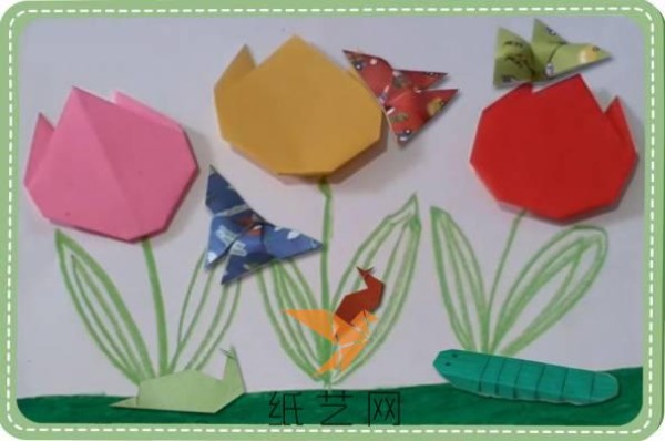 Childrens handmade origami carnation paste-up Mothers Day gift making tutorial