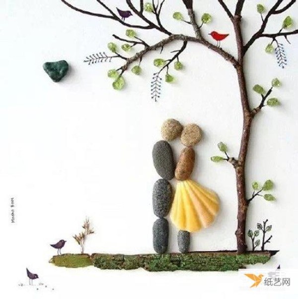 Very creative stone collage with step-by-step illustrations of couples and figures