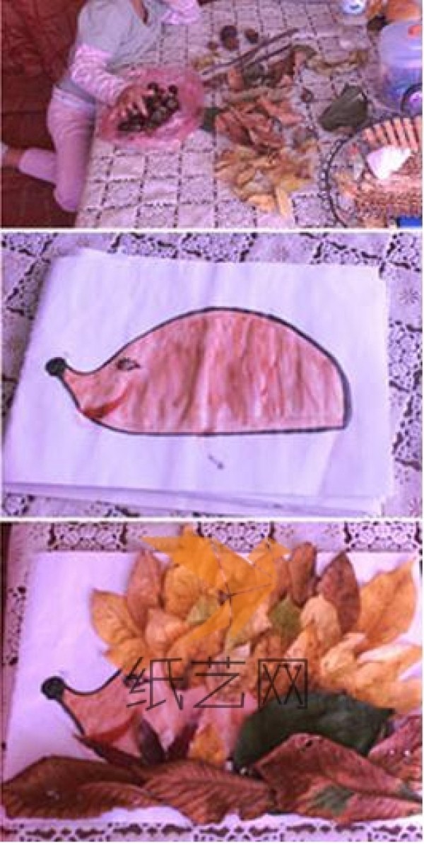 Cute little hedgehog leaf sticker three-dimensional painting tutorial