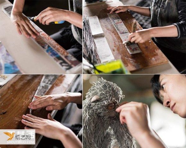 Animal sculptures that scratch the ends of the souls hair and are rubbed with newspaper