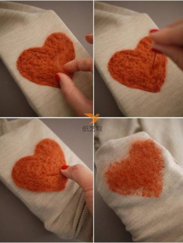 Warm Wool Felt Heart Shape Decoration on a Cardigan Creative Wool Felt Tutorial