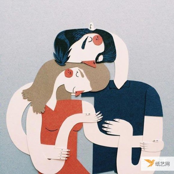 A warm graphic paper-cut art work that feels the love between family members.