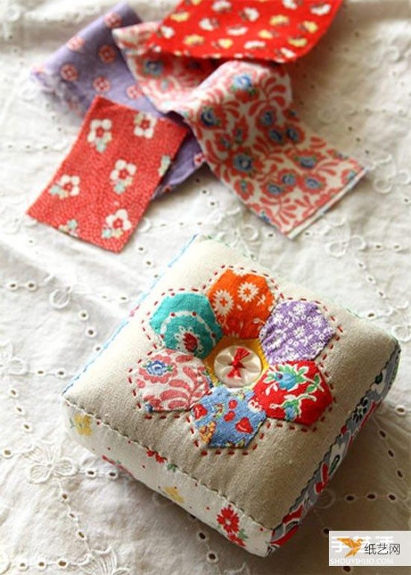 Share the step-by-step illustration of how to use patchwork to make pin inserts.