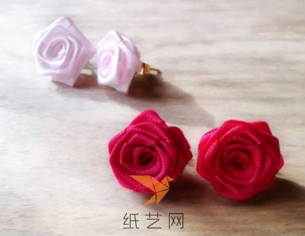 Tutorial on making beautiful ribbon flower rose earrings