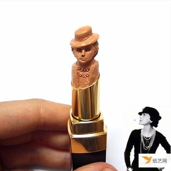 Exquisite and interesting handicrafts carving famous figures on lipstick